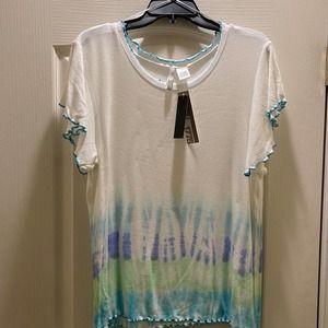 NWT 1775 Tie Dye Woman’s Short Sleeve Embroidered neck line,Sleeve & bottom.